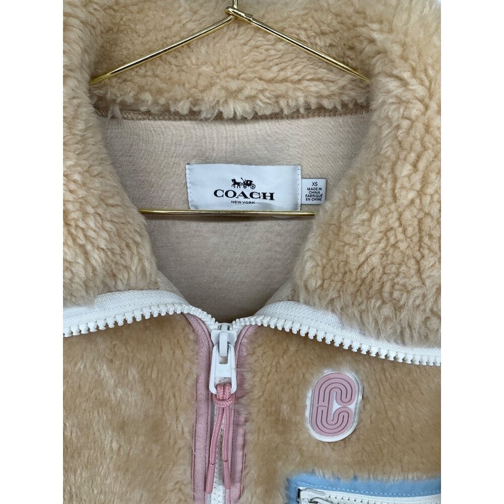 COACH Sherpa Zip-Up Jacket size XS Cream  Excellent Condition! - Picture 3 of 13